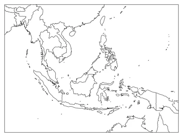 Mapa político do Sudeste Asiático. Esboço preto sobre fundo branco. Ilustração simples do vetor plano — Vetor de Stock