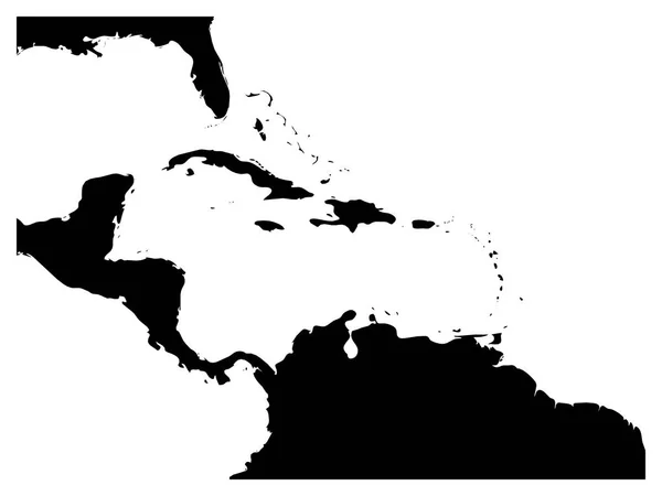 Karayip bölgesi ve Orta Amerika haritası. Siyah kara silueti ve beyaz su. Basit düz vektör çizimi — Stok Vektör