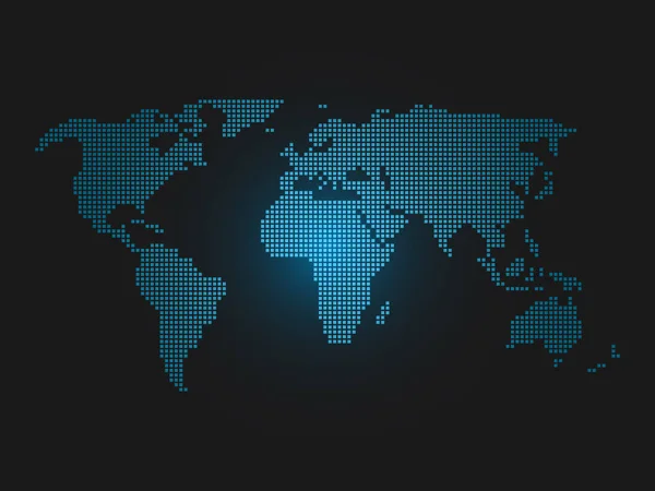 Карта мира в квадрате. Синий вел светлый футуристический дизайн на тёмном фоне. Векторная иллюстрация — стоковый вектор