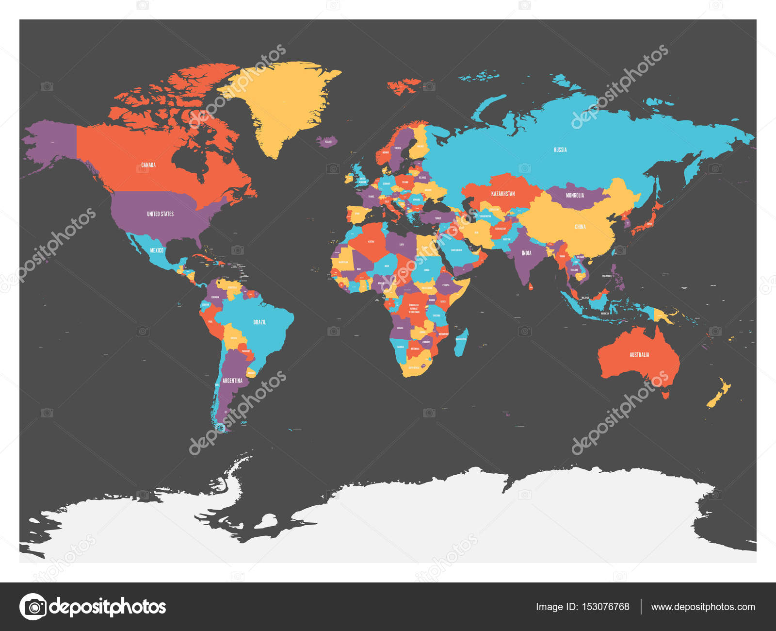 Carte Politique Du Monde Avec Lantarctique Pays En Quatre