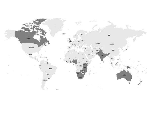 Lid-staten van het Britse Gemenebest blauw gemarkeerd in de kaart van de wereld. Vectorillustratie — Stockvector
