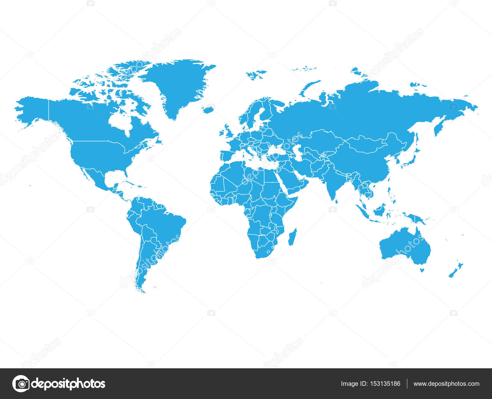 World Map In Blue Color On White Background High Detail Blank Political Map Vector Illustration With Labeled Compound Path Of Each Country Vector Image By C Pyty Vector Stock