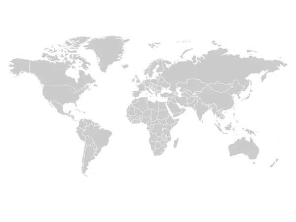 Mapa do mundo em cor cinza sobre fundo branco. Mapa político em branco de alto detalhe. Ilustração vetorial com trajeto composto rotulado de cada país —  Vetores de Stock