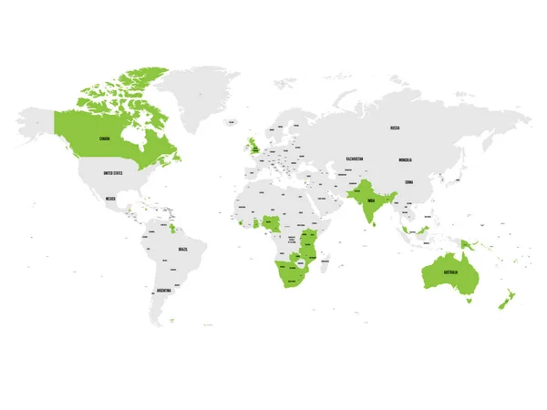 Держави-члени Британської співдружності зелений підкреслили в карті світу. Векторні ілюстрації — стоковий вектор
