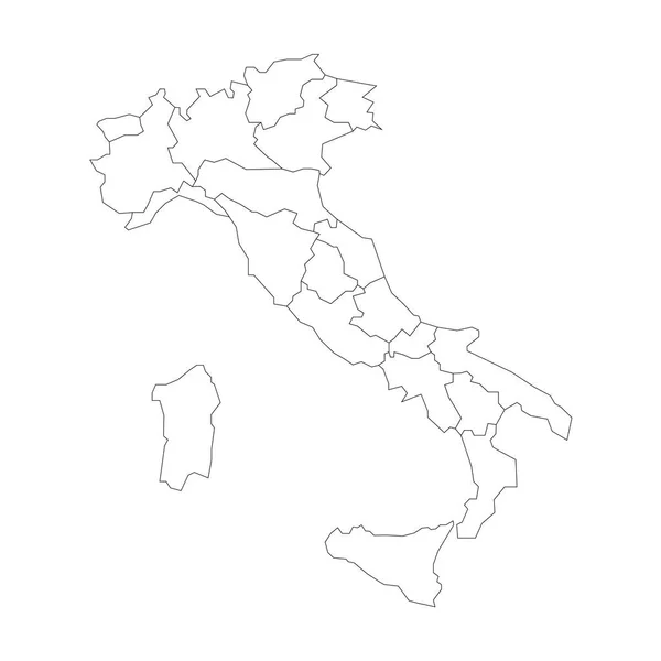 Mappa dell'Italia suddivisa in 20 regioni amministrative. Terra bianca e bordi contorno nero. Semplice illustrazione vettoriale piatta — Vettoriale Stock