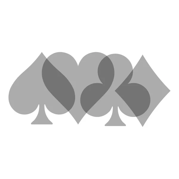 Trajes de cartas de poker - corazones, palos, picas y diamantes - sobre fondo blanco. Casino juego tema vector ilustración. Formas transparentes grises parcialmente superpuestas — Archivo Imágenes Vectoriales