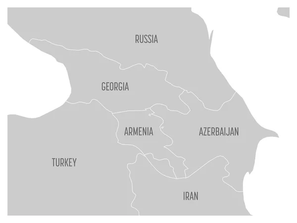 Mapa regionu kavkazské státy Gruzie, Arménie, Ázerbájdžán, Turecko Rusko a Írán. Plochých šedých mapa s hranicemi bílé země — Stockový vektor