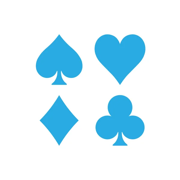 Trajes de cartas de poker - corazones, palos, picas y diamantes. Casino juego tema vector ilustración. Formas simples en azul sobre fondo blanco — Archivo Imágenes Vectoriales