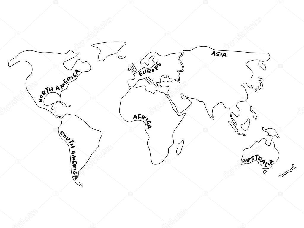 Carte du monde divisé six continents - Amérique du Nord ...