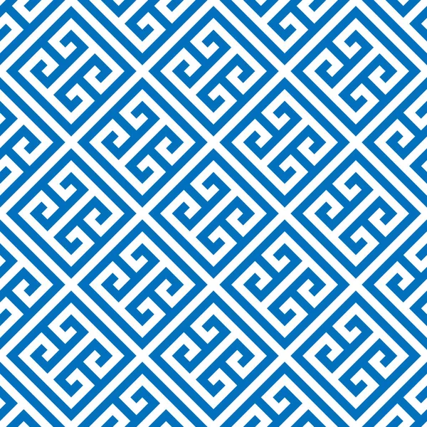 Griechischer Schlüssel nahtloser Musterhintergrund in blau und weiß. Vintage und Retro abstraktes ornamentales Design. einfache flache Vektordarstellung — Stockvektor