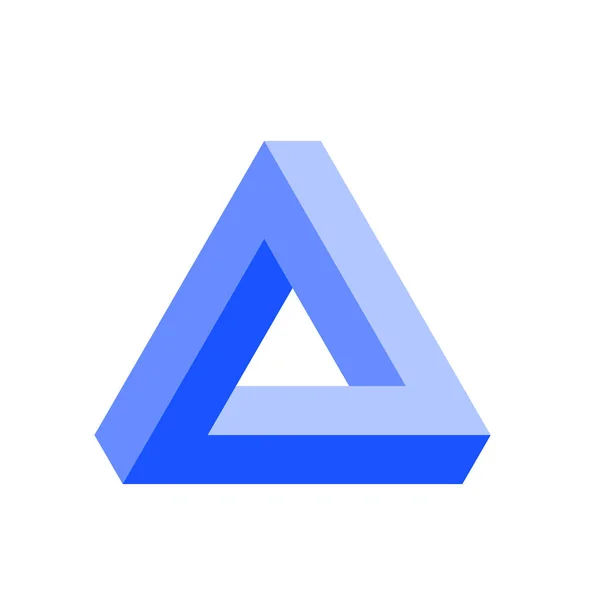 Ikona trójkąta Penrose w kolorze niebieskim. Geometryczna iluzja optyczna obiektu 3D. Ilustracja wektora — Wektor stockowy