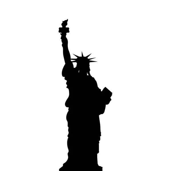 Freiheitsstatue, New York, USA. Einfache schwarze Vektorsilhouette auf weißem Hintergrund — Stockvektor