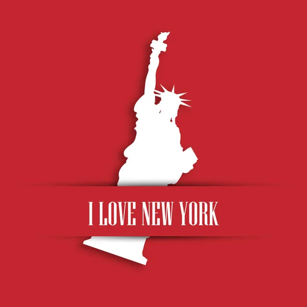 Estátua da Liberdade papel branco corte no bolso cartão vermelho com etiqueta Eu amo Nova York. Símbolo dos Estados Unidos e tema do dia da independência. Ilustração vetorial —  Vetores de Stock