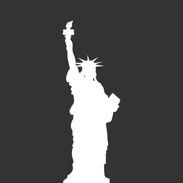 Statue of Liberty, New York, USA. Simple white vector silhouette on grey background — Stock Vector