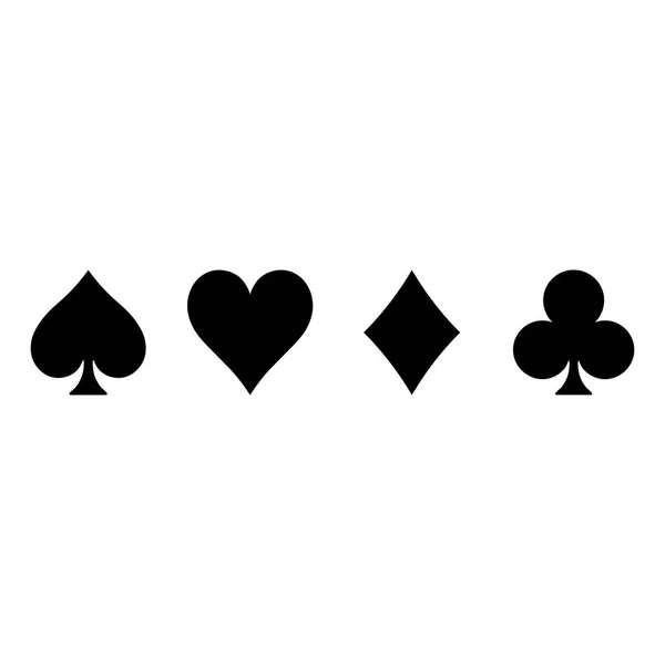 Κουστούμια πόκερ - καρδιές, μπαστούνια, μπαστούνια και διαμάντια - σε λευκό φόντο. Καζίνο τυχερών παιχνιδιών θέμα διανυσματική απεικόνιση. Απλές μαύρες σιλουέτες — Διανυσματικό Αρχείο