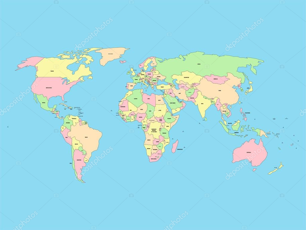 Carte mondiale avec des noms de pays souverains et de grands