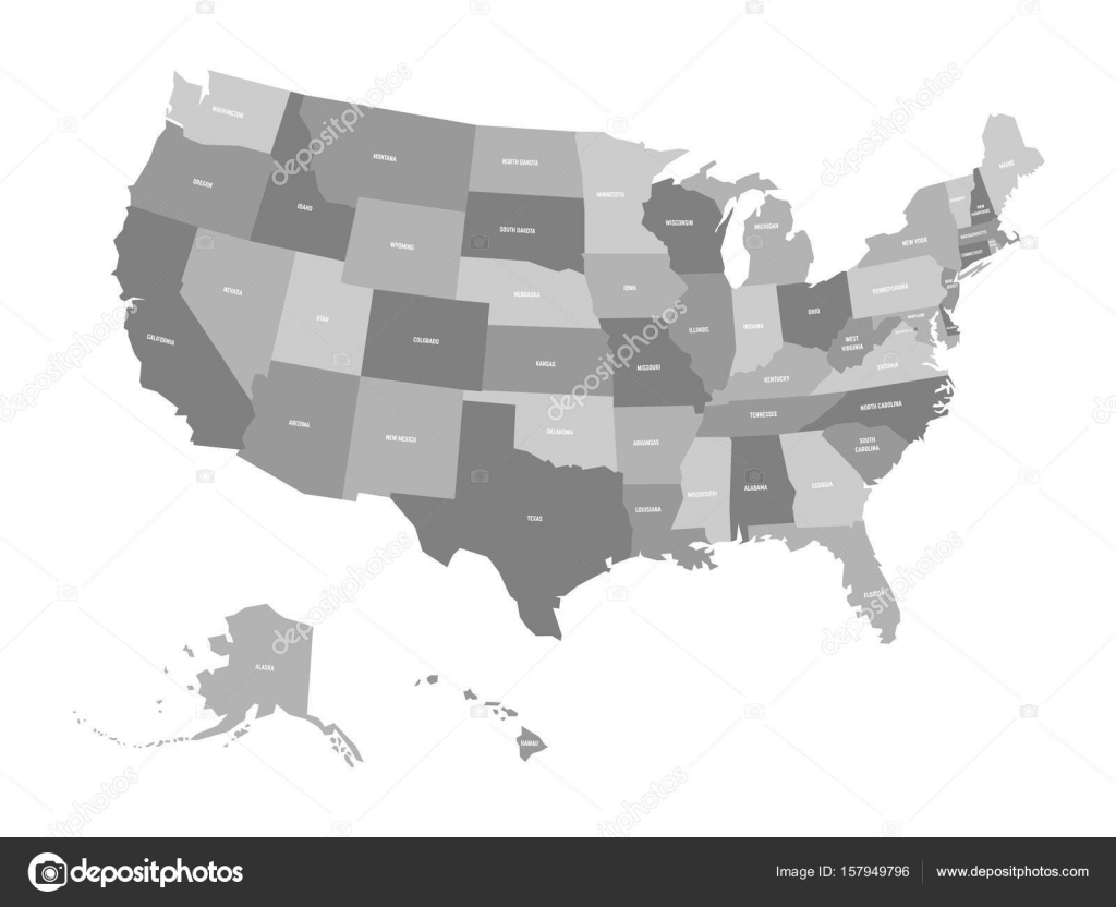 Mappa politica degli stati uniti od america, stati uniti. vettore di ... Tonalità di grigio nomi