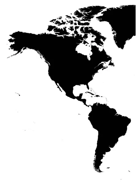 Mapa silhueta terrestre das Américas, América do Norte e América do Sul, isolado sobre fundo branco. Ilustração vetorial — Vetor de Stock