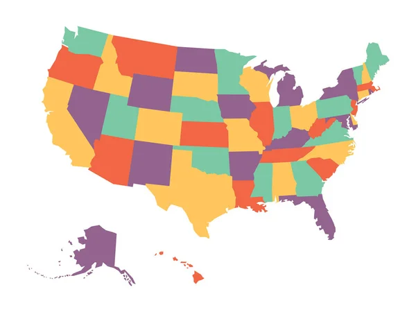 アメリカの政治地図、アメリカ、白を背景に4色で。ベクターイラスト — ストックベクタ
