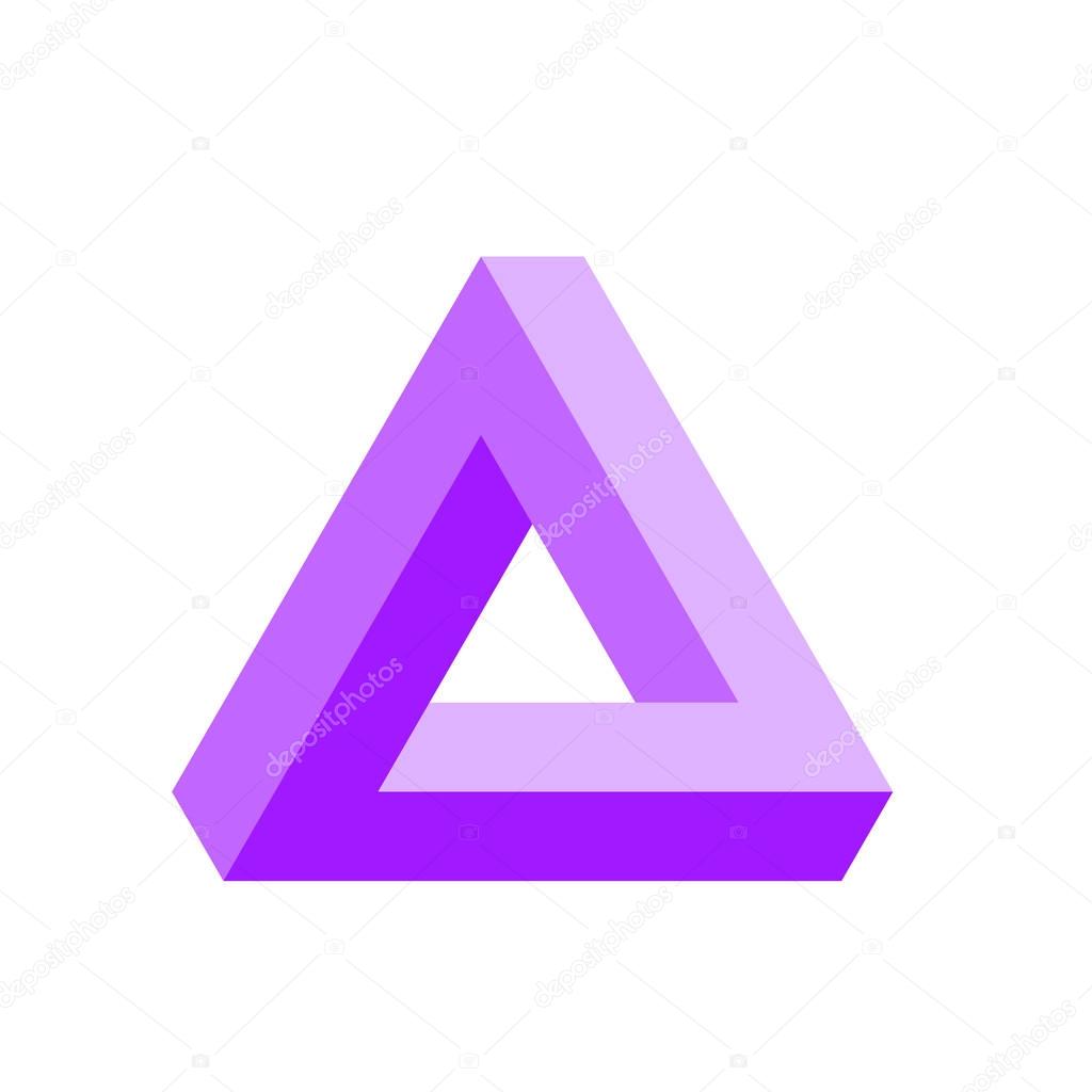 Penrose triangle icon in violet. Geometric 3D object optical illusion. Vector illustration.
