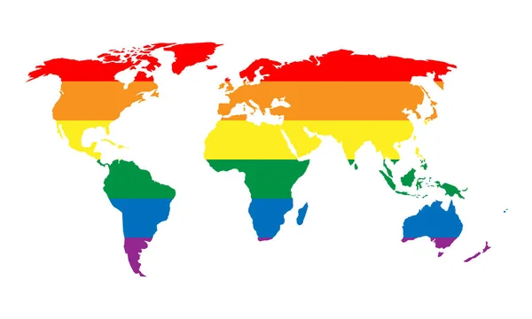 LGBT-Regenbogenfahne in Form einer Weltkarte. Lesbische, schwule, bisexuelle und transsexuelle Stilelemente. Einfache flache Vektorabbildung — Stockvektor