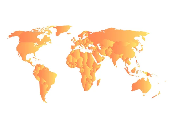 Oranje politieke kaart van de wereld. Elke staat met eigen horizontale gradiënt. Vectorillustratie — Stockvector