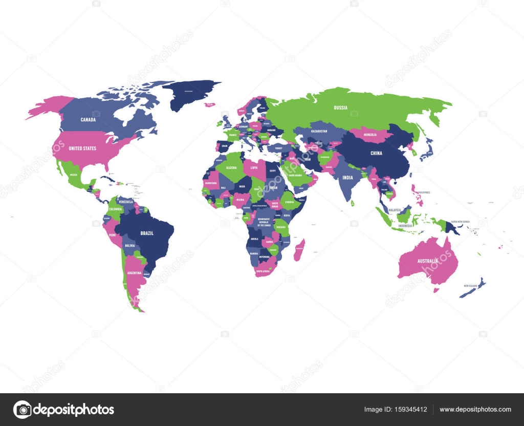 Mappa Politica Del Mondo In Quattro Colori Con Etichette