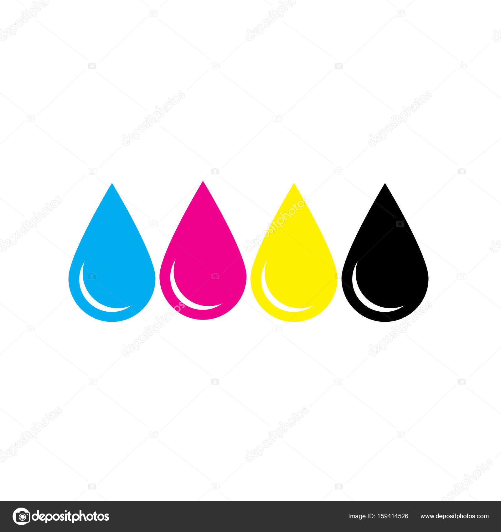 Ink drops in CMYK colors - cyan, magenta, yellow, key. Print design ...