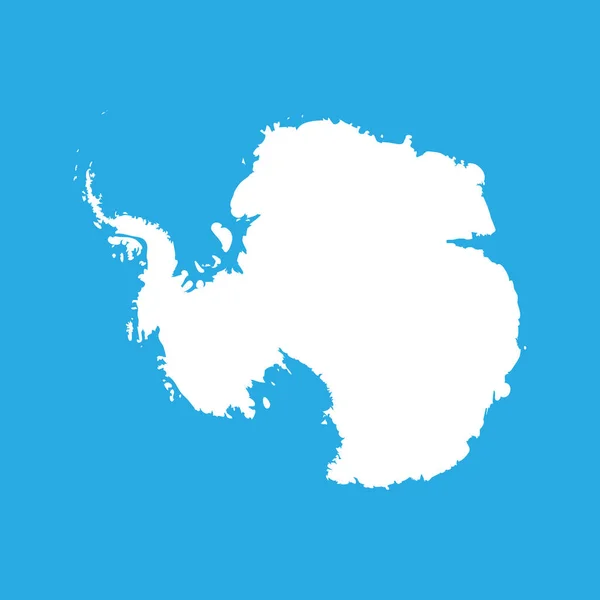 Silhouet kaart af Antarctica. Hoog gedetailleerde witte vectorillustratie geïsoleerd op blauwe achtergrond — Stockvector