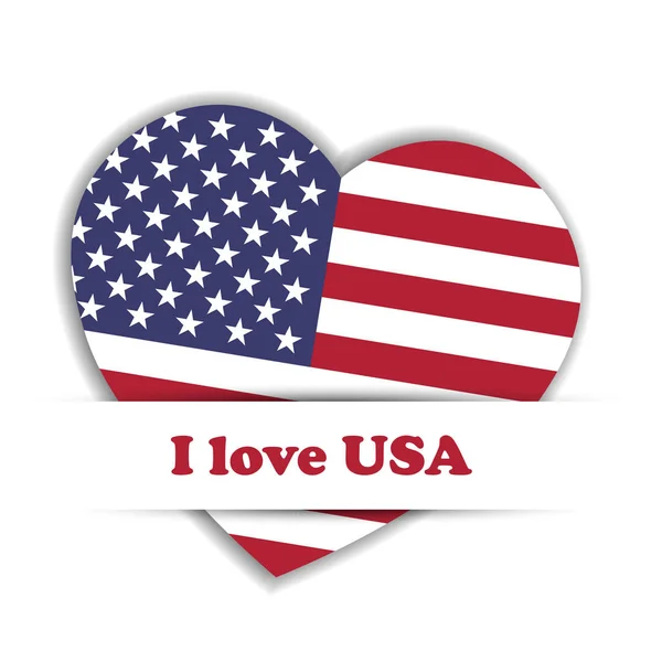 Unabhängigkeitstag. us-flagge in herzform in der papiertasche mit etikett i love usa. Thema patriotische Unabhängigkeit. Vektorillustration — Stockvektor