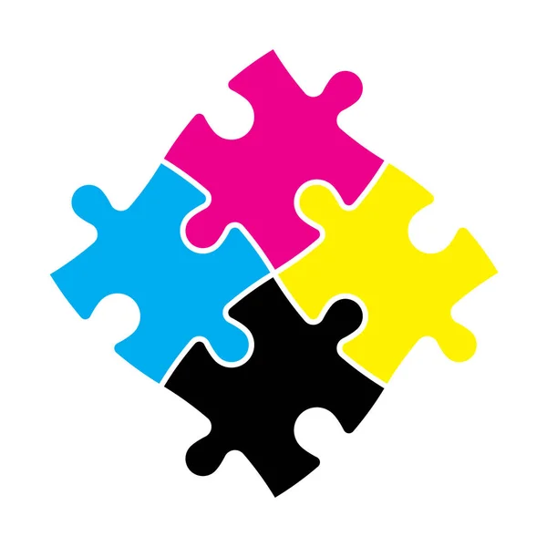Quatre pièces de puzzle en couleurs CMJN. Thème de l'imprimante. Illustration vectorielle — Image vectorielle