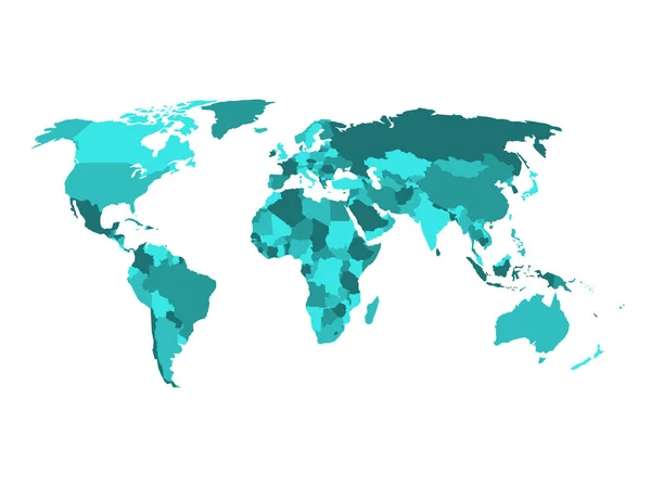 Mapa político de Mundo en tonos de azul turquesa. Aislado sobre fondo blanco. Ilustración vectorial — Archivo Imágenes Vectoriales