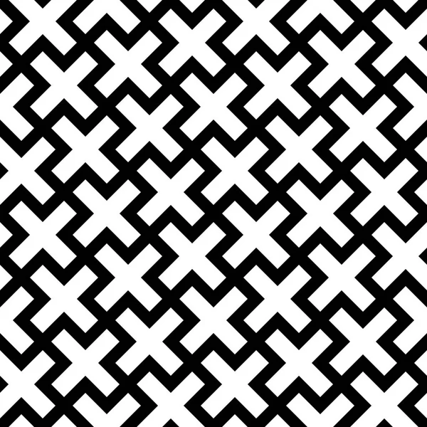 Abstrato fundo padrão sem costura. Mosaico de cruzes geométricas brancas com contorno preto. Ilustração vetorial — Vetor de Stock