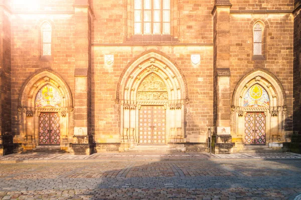 Gotische stijl toegangsportaal van de basiliek van Sint Peter en Paul in Vysehrad, Prague, Tsjechië — Stockfoto