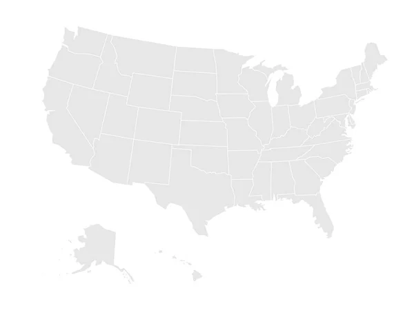 Mapa em branco dos Estados Unidos. Ilustração vetorial em cinza sobre fundo branco — Vetor de Stock