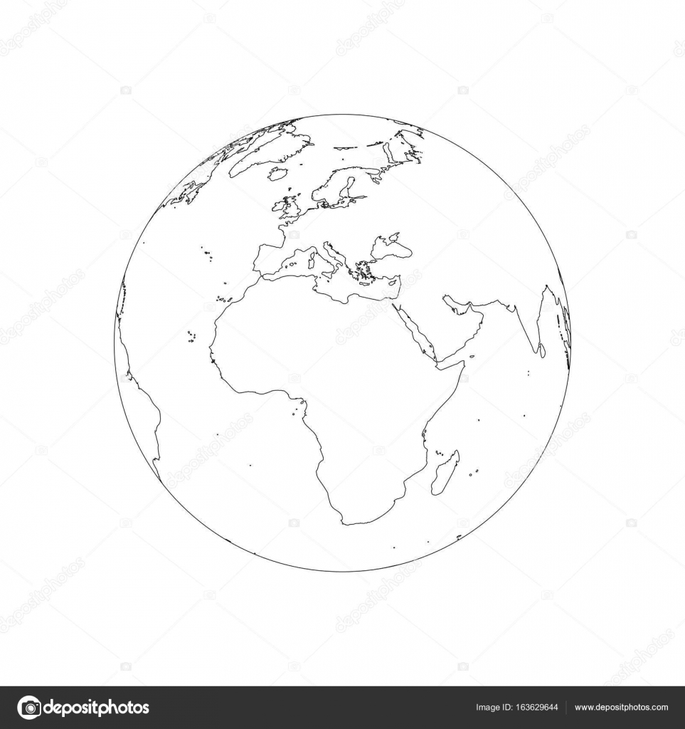Earth globe wireframe. Focused on Africa and Europe. Vector illustration of  black stroke on white background Stock Vector by ©pyty 163629644, image size:963x1024