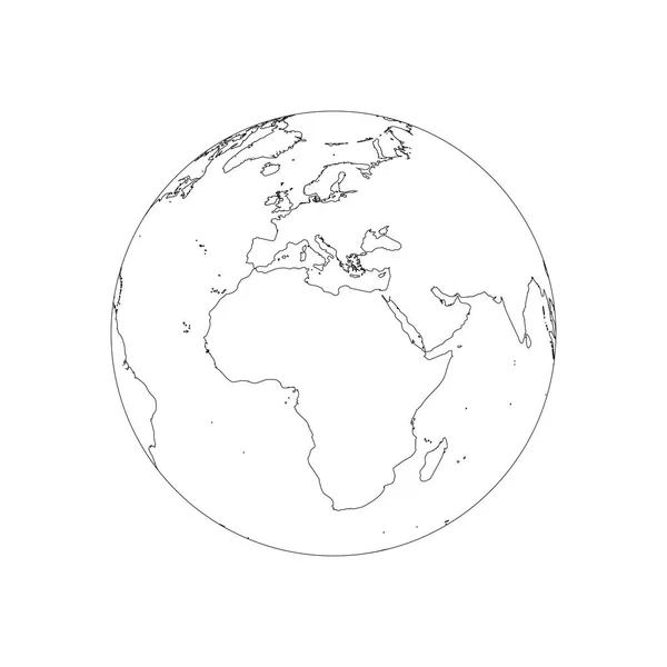 地球上のワイヤーフレーム。アフリカとヨーロッパに焦点を当てた。白地に黒いストロークのベクトル図 — ストックベクタ