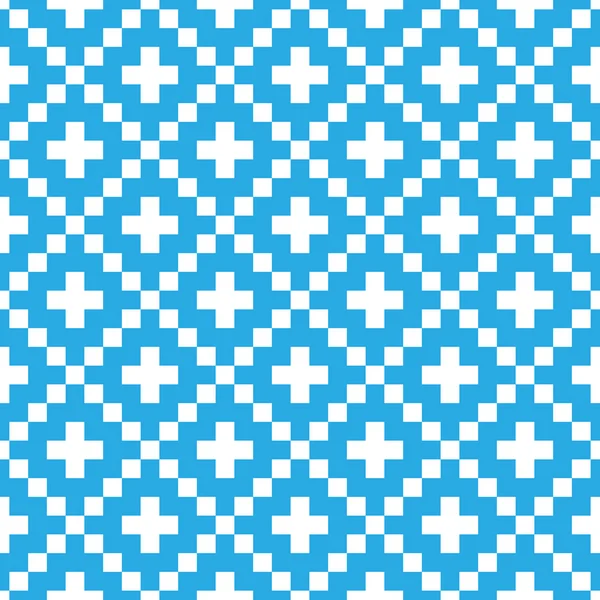 Pixel-Stil Vektor nahtlose Muster. blaue Ornamente auf weißem Hintergrund. Stoffmuster im nordischen Stil — Stockvektor