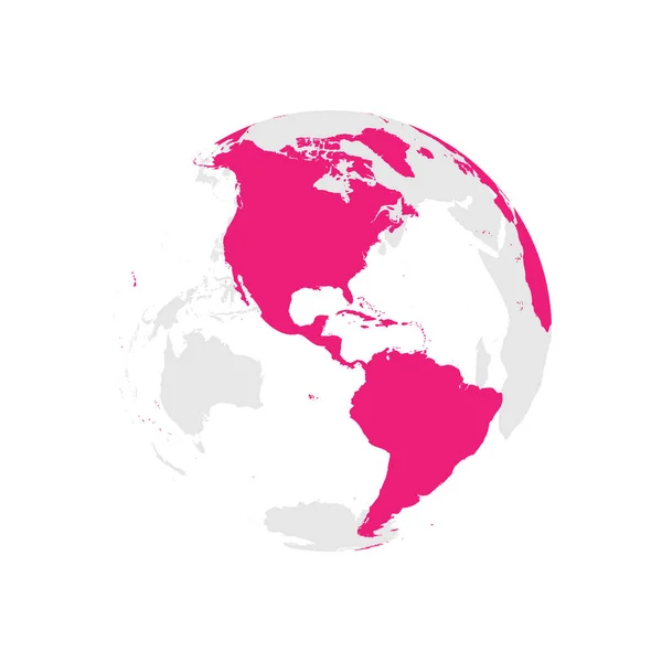 Pembe dünya haritalı dünya küresi. Amerika 'ya odaklanmış. Düz vektör illüstrasyonu — Stok Vektör