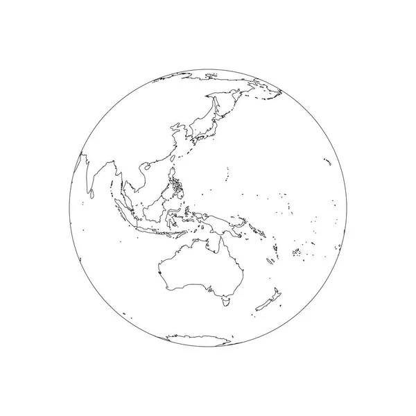 Erdkugel-Drahtgestell. Konzentriert auf Australien und den Pazifik. Vektorillustration des schwarzen Strichs auf weißem Hintergrund — Stockvektor