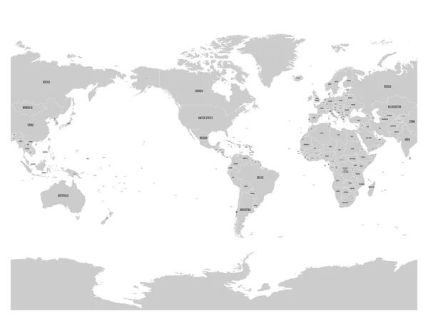 Graue Weltkarte. hohe Detailgenauigkeit Amerika zentrierte politische Landkarte. Vektorillustration — Stockvektor