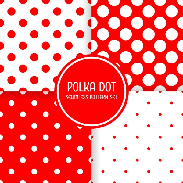 Polka Dot nahtlose Muster Hintergrund-Set. rot-weiße Vektorabbildung — Stockvektor