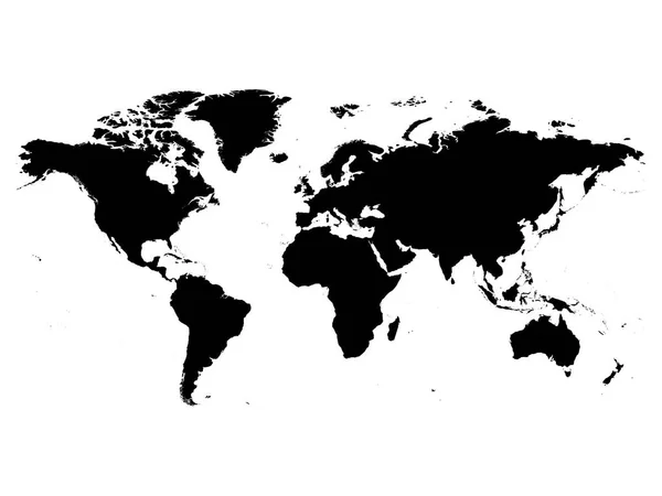 Dünya siyah vektör siluet Haritası. Beyaz arka plan üzerinde yüksek Detaylı harita — Stok Vektör
