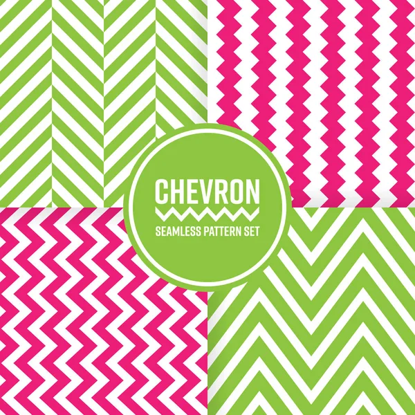 Set di sfondo modello senza cuciture Chevron. Illustrazione vettoriale rosa e verde — Vettoriale Stock