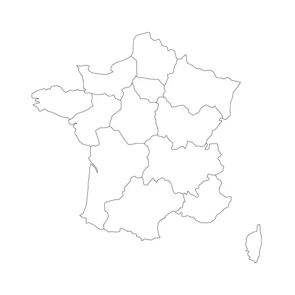 Esquema del mapa de Francia dividido en 13 regiones metropolitanas administrativas, desde 2016. Cuatro tonos de verde. Ilustración vectorial — Archivo Imágenes Vectoriales