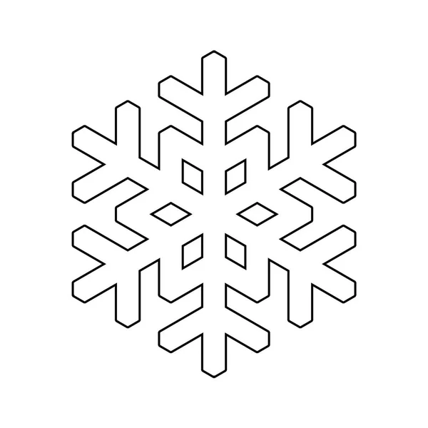 Icono del copo de nieve. Tema Navidad e invierno. Esquema simple de vlack plano sobre fondo blanco — Vector de stock