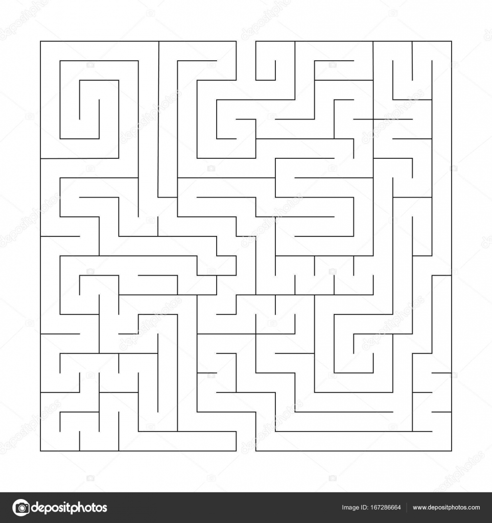 Square Maze Labyrinth Black Thin Outline Vector Illustration