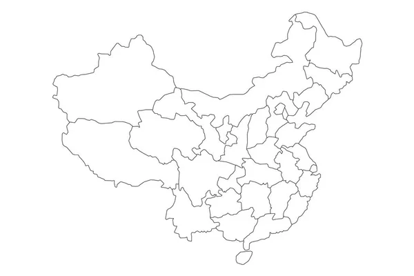 Mapa regional de provincias administrativas de China. Delgado contorno negro sobre fondo blanco. Ilustración vectorial — Vector de stock