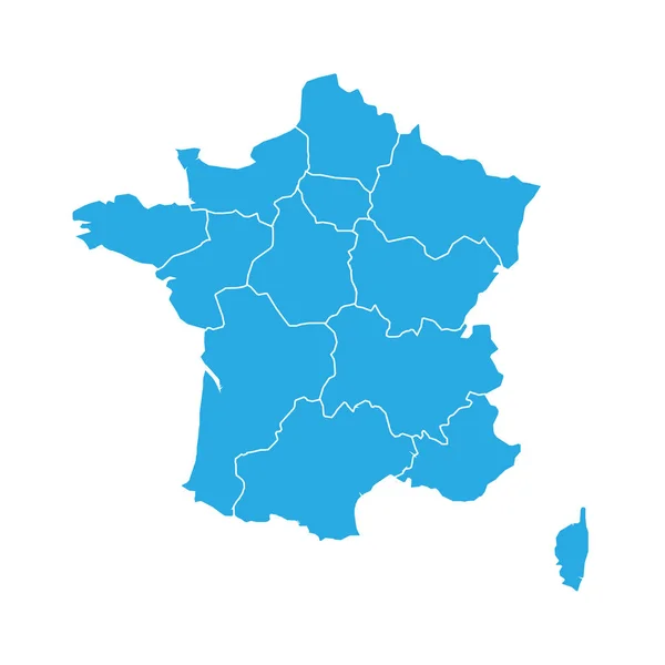 Mapa azul da França dividido em 13 regiões metropolitanas administrativas, desde 2016. Ilustração vetorial — Vetor de Stock