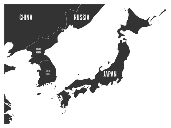 Carte politique de la région coréenne et japonaise, Corée du Sud, Corée du Nord et Japon. Carte avec étiquette sur fond blanc. Illustration vectorielle — Image vectorielle